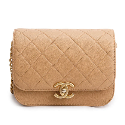 Chanel 2021 Beige Caviar Mini Messenger Bag