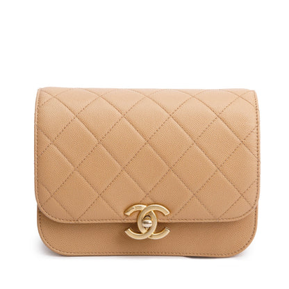 Chanel 2021 Beige Caviar Mini Messenger Bag