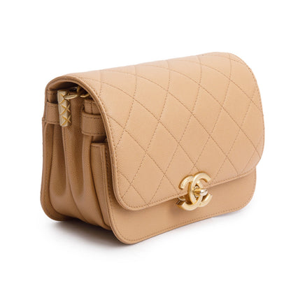 Chanel 2021 Beige Caviar Mini Messenger Bag