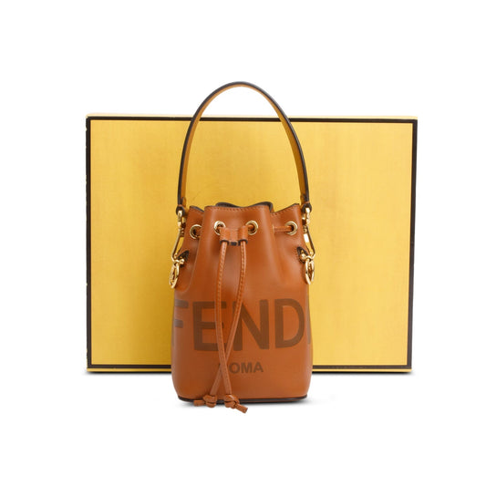 Fendi 2021 Brown Vitello Fendi Logo Embossed Mini Mon Tresor Bucket Bag