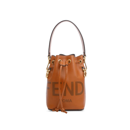Fendi 2021 Brown Vitello Fendi Logo Embossed Mini Mon Tresor Bucket Bag