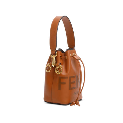 Fendi 2021 Brown Vitello Fendi Logo Embossed Mini Mon Tresor Bucket Bag