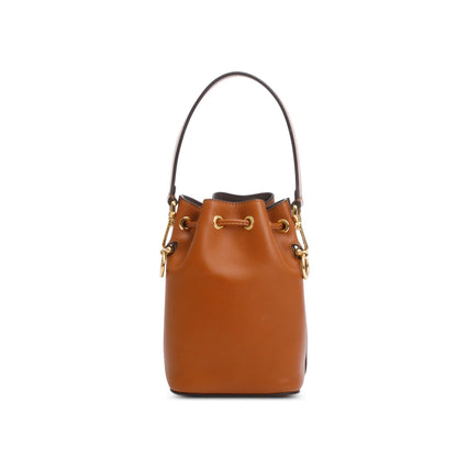 Fendi 2021 Brown Vitello Fendi Logo Embossed Mini Mon Tresor Bucket Bag