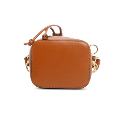 Fendi 2021 Brown Vitello Fendi Logo Embossed Mini Mon Tresor Bucket Bag