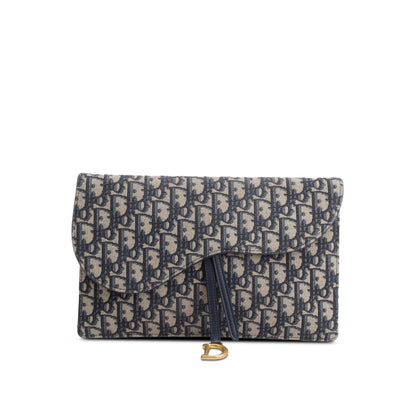 Christian Dior 2024 Blue Oblique Jacquard Canvas Saddle Pouch