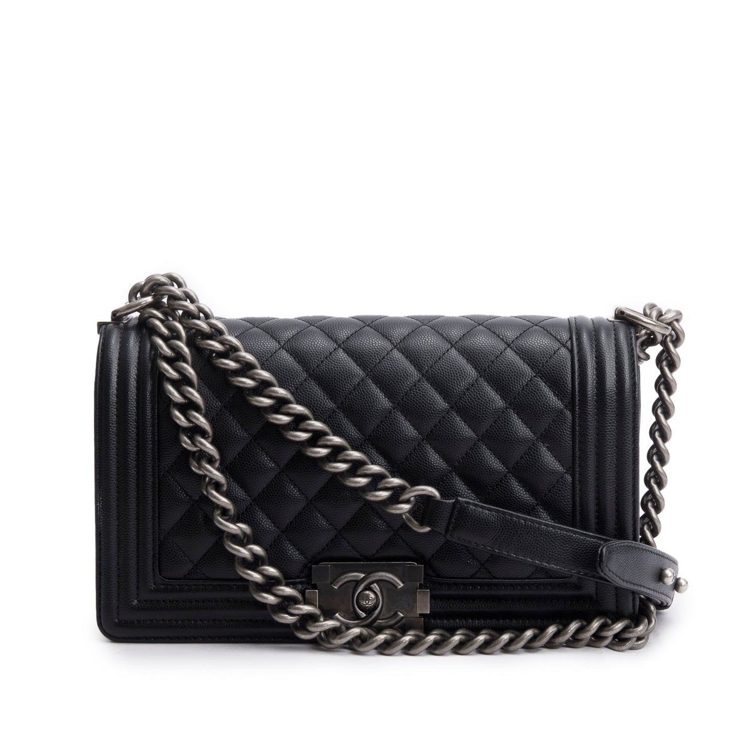 Chanel 2025 Black Caviar Quilted Medium Boy Bag
