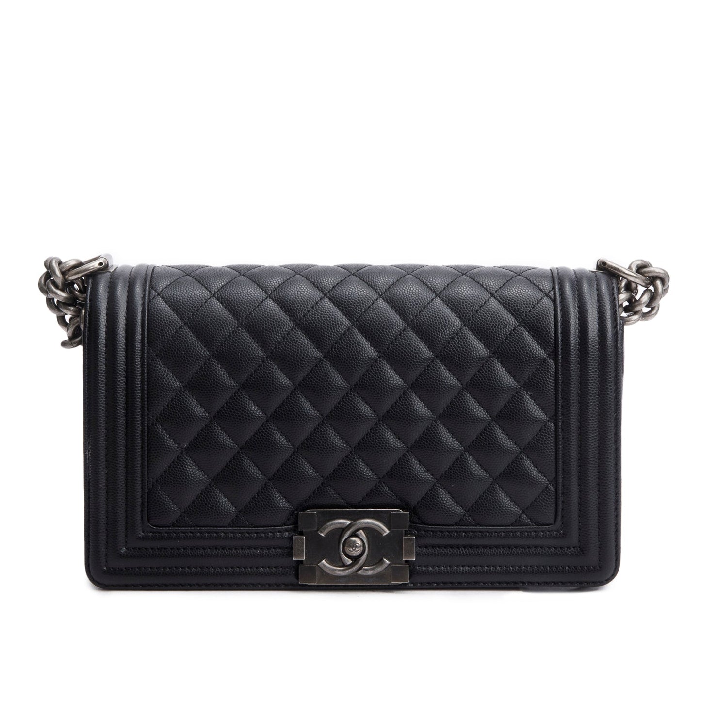 Chanel 2025 Black Caviar Quilted Medium Boy Bag