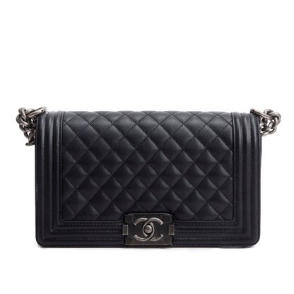 Chanel 2025 Black Caviar Quilted Medium Boy Bag