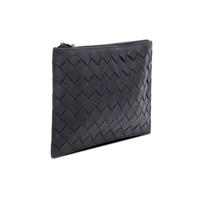 Bottega Veneta Black Nappa Leather Intrecciato Flat Pouch