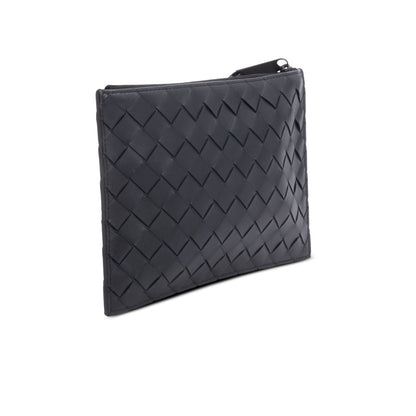 Bottega Veneta Black Nappa Leather Intrecciato Flat Pouch