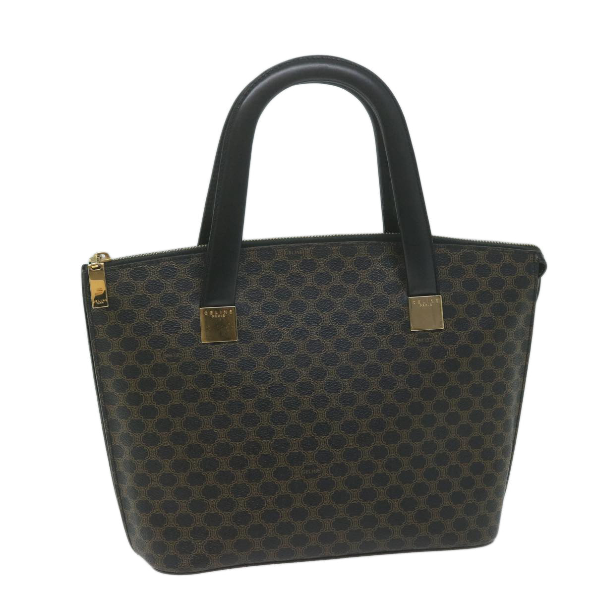 Luxury CELINE Macadam Canvas Hand Bag PVC Brown Black  64963
