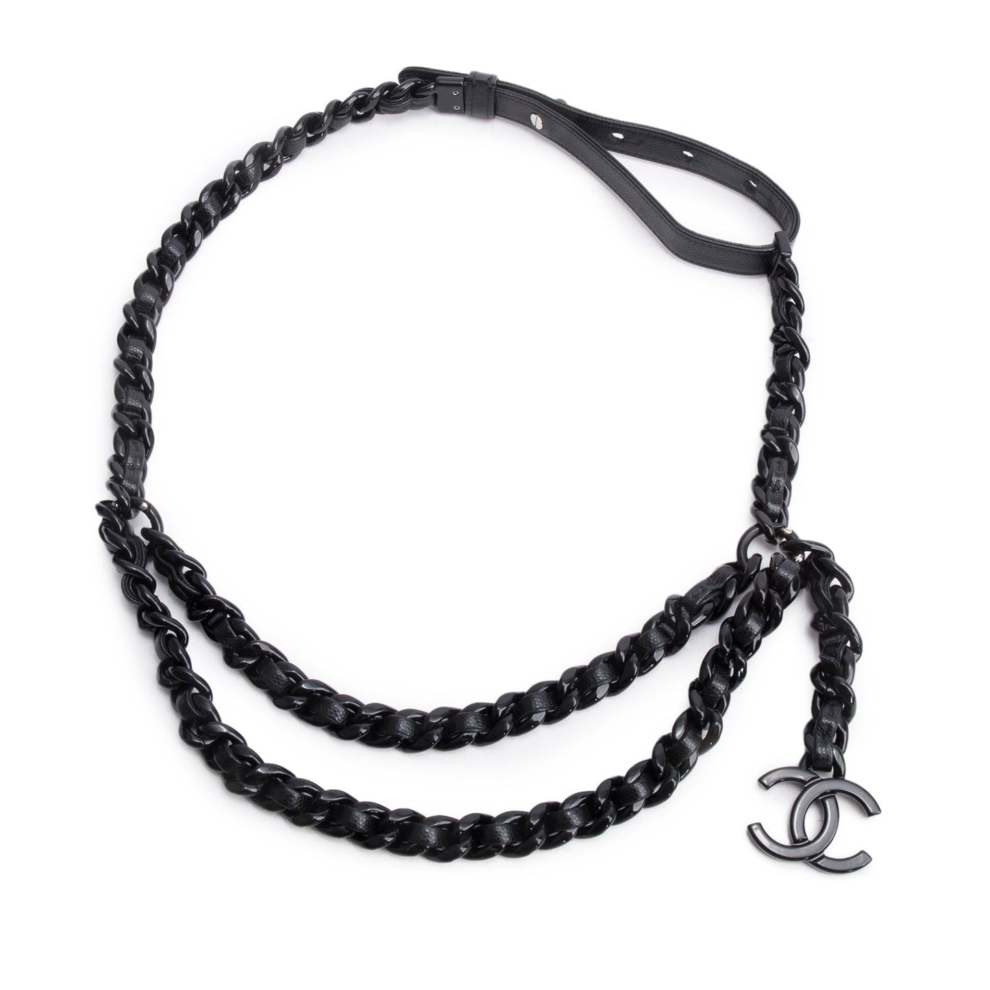 Chanel So Black CC Woven Caviar Leather Chain Link Belt