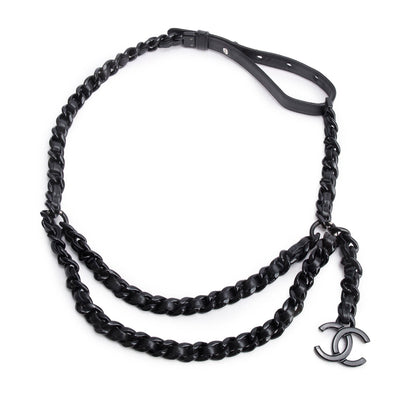 Chanel So Black CC Woven Caviar Leather Chain Link Belt