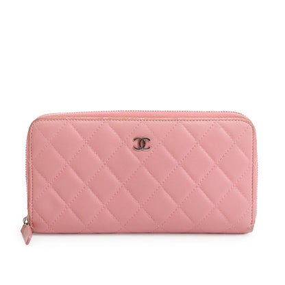 Chanel Pink Lambskin Leather Classic Long Zipped Wallet