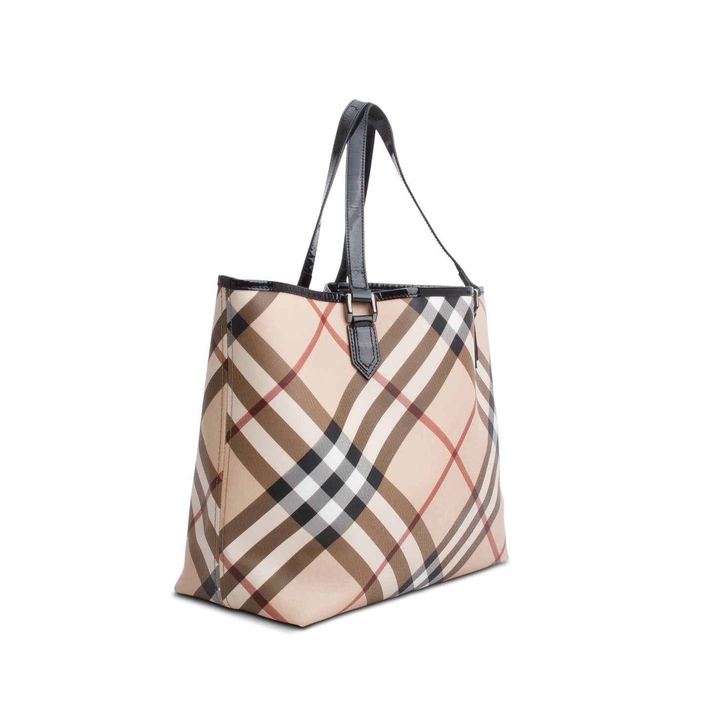 Burberry Super Nova Check Black Patent Leather Trim Large Nickie Tote Bag
