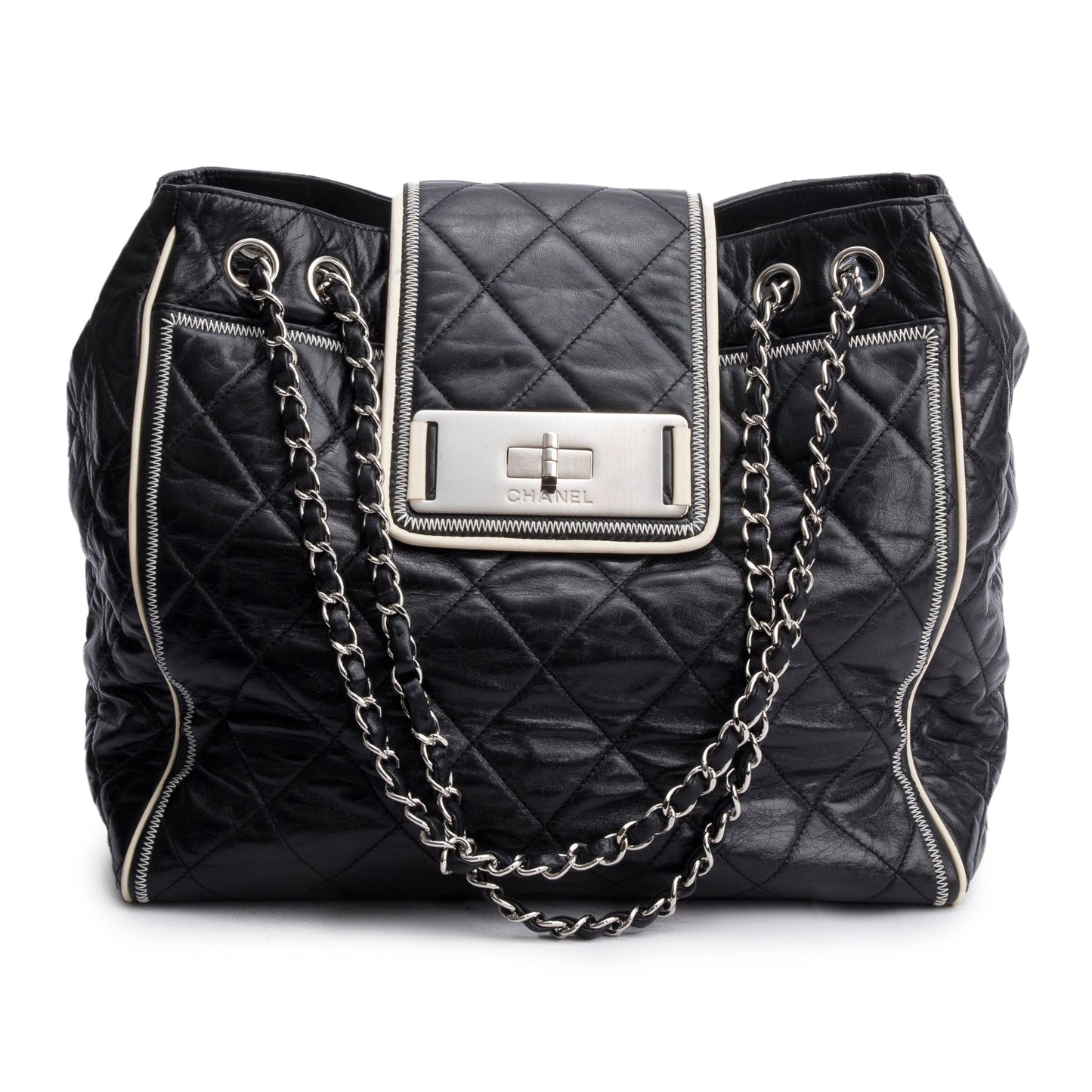 Chanel Black Glazed Lambskin North/South Reissue Tote