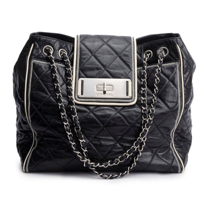 Chanel Black Glazed Lambskin North/South Reissue Tote