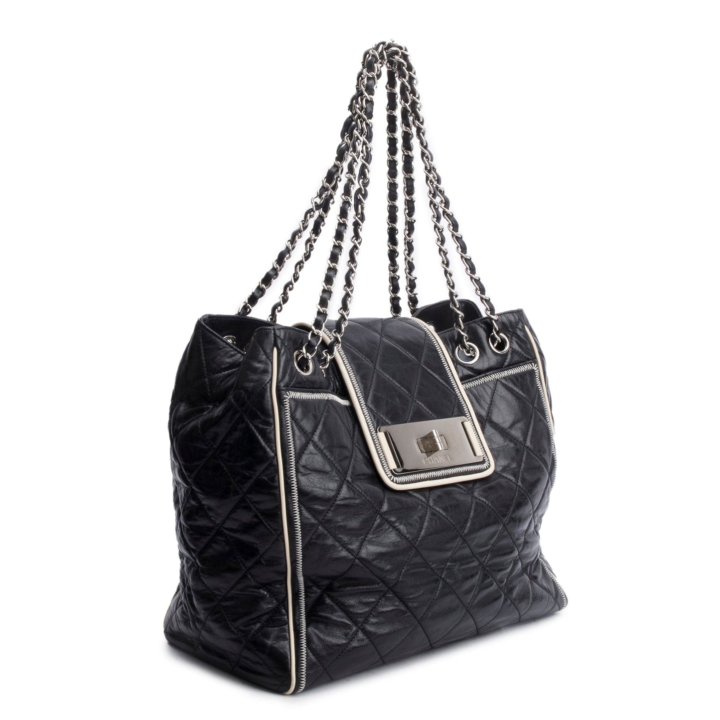 Chanel Black Glazed Lambskin North/South Reissue Tote