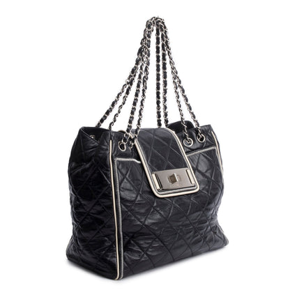 Chanel Black Glazed Lambskin North/South Reissue Tote