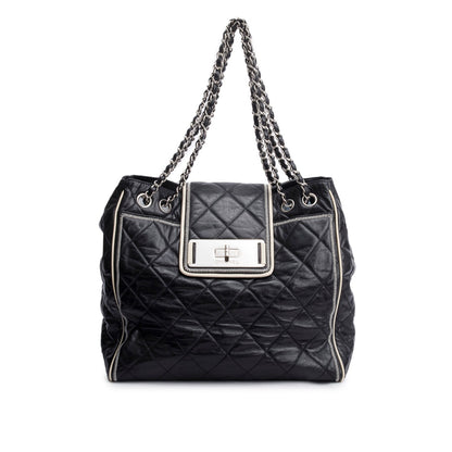 Chanel Black Glazed Lambskin North/South Reissue Tote