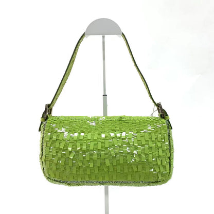 Fendi Baguette Green Sequins Shoulder Bag