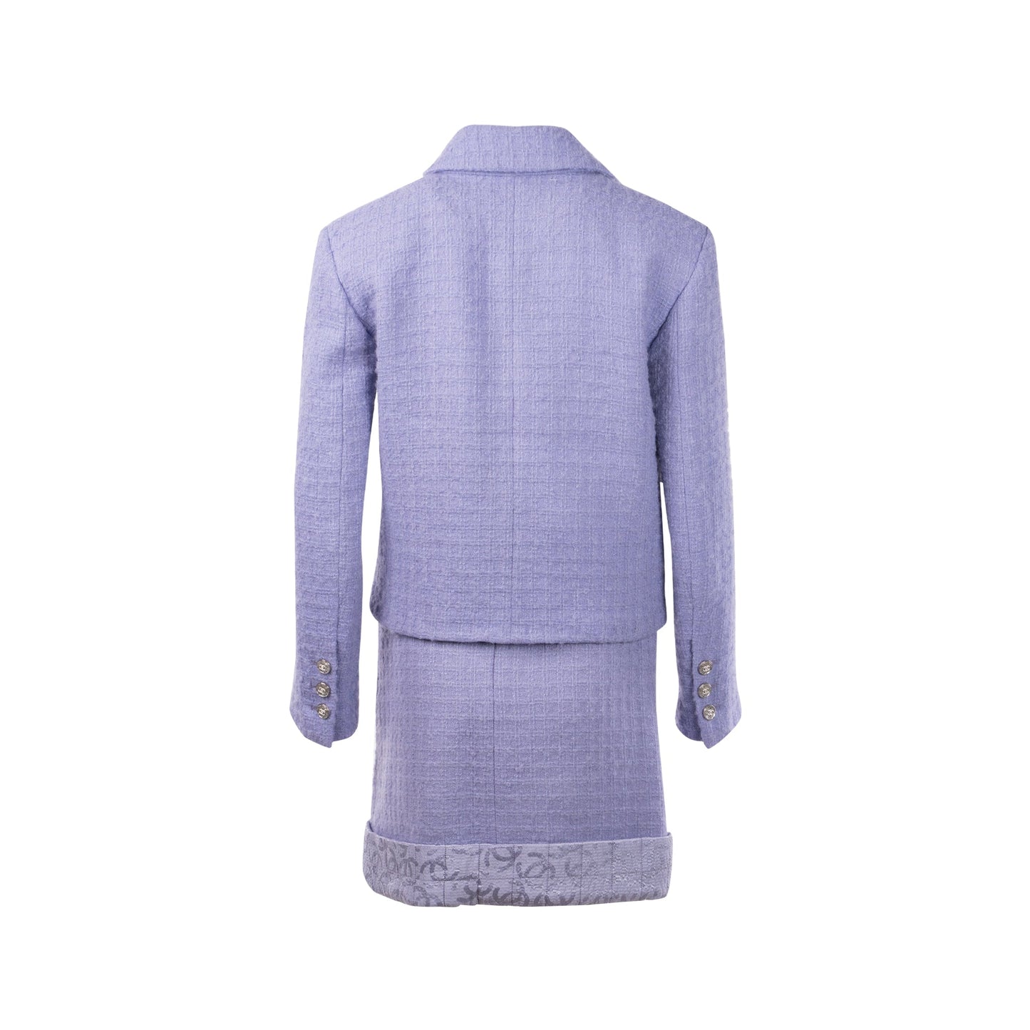 Chanel size 36 tweed jacket and Size 34 skirt suit laine wool/silk purple