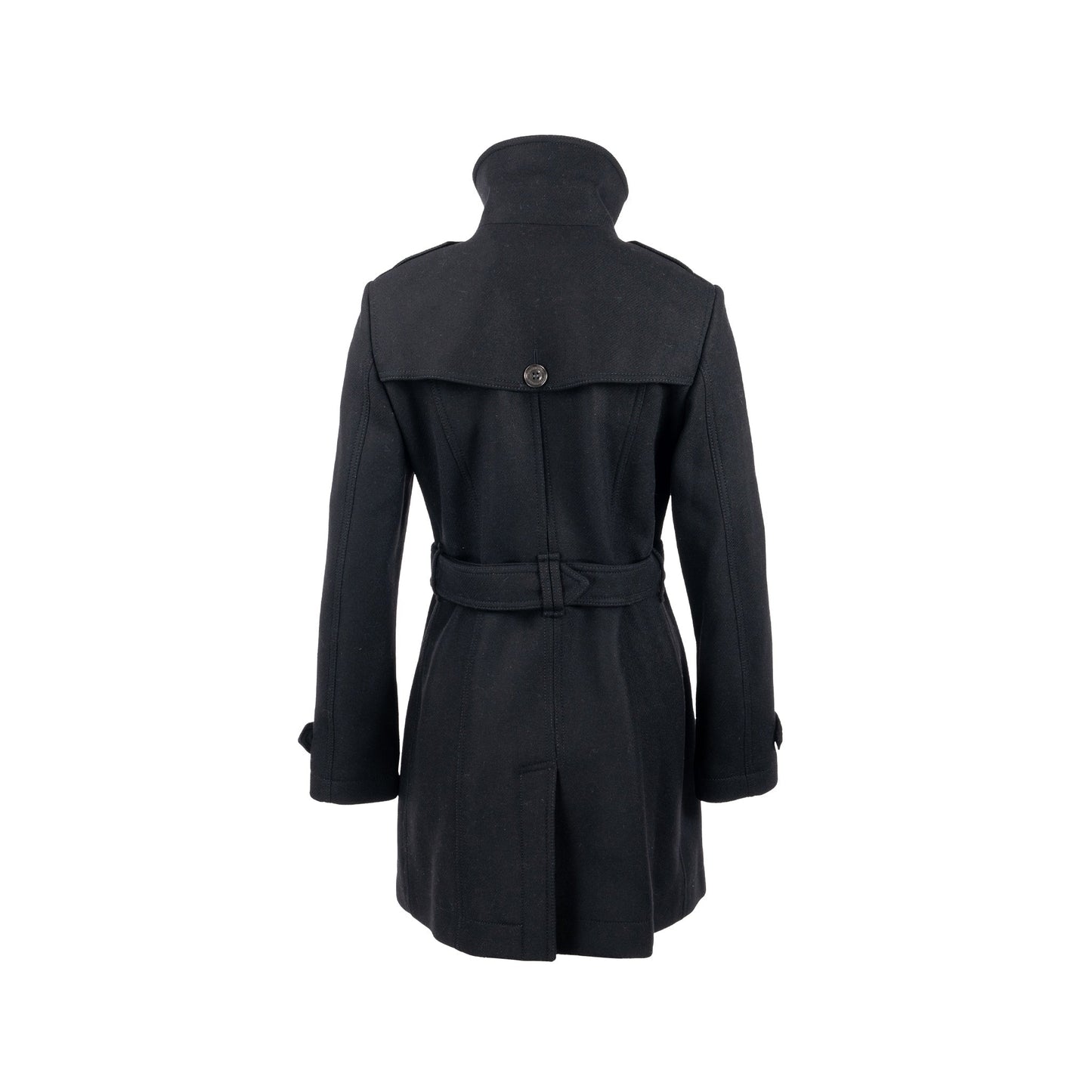 Burberry Size IT40 Pea Double Breasted Belted-Waist Coat Virgin Wool Black