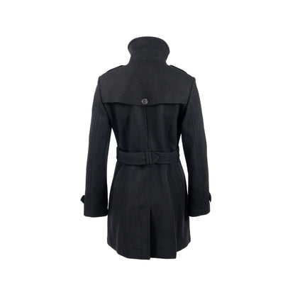 Burberry Size IT40 Pea Double Breasted Belted-Waist Coat Virgin Wool Black