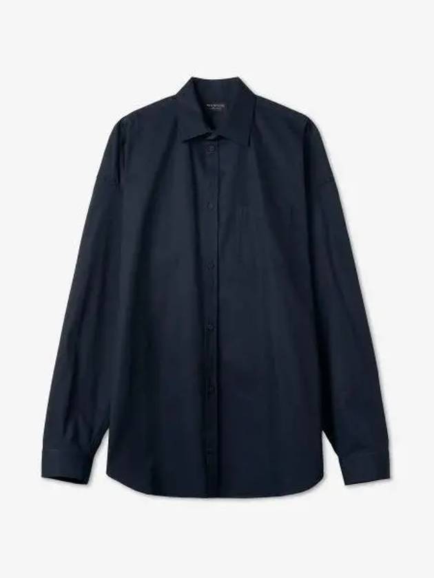 Luxury Balenciaga Trending 2025 Micro Canvas Oversized Cocoon Long Sleeve Shirt Midnight Blue