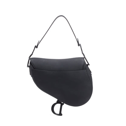 Christian Dior 2021 Black Ultramatte Calfskin Leather Medium Saddle Bag