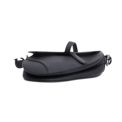 Christian Dior 2021 Black Ultramatte Calfskin Leather Medium Saddle Bag