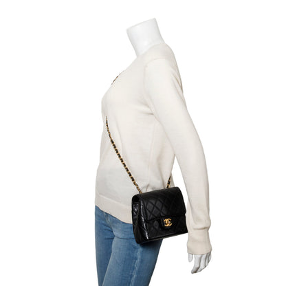 Chanel 2022 Black Goatskin Retro Classic Mini Square Flap Bag