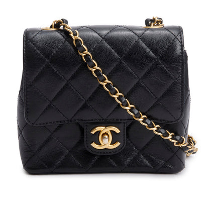 Chanel 2022 Black Goatskin Retro Classic Mini Square Flap Bag