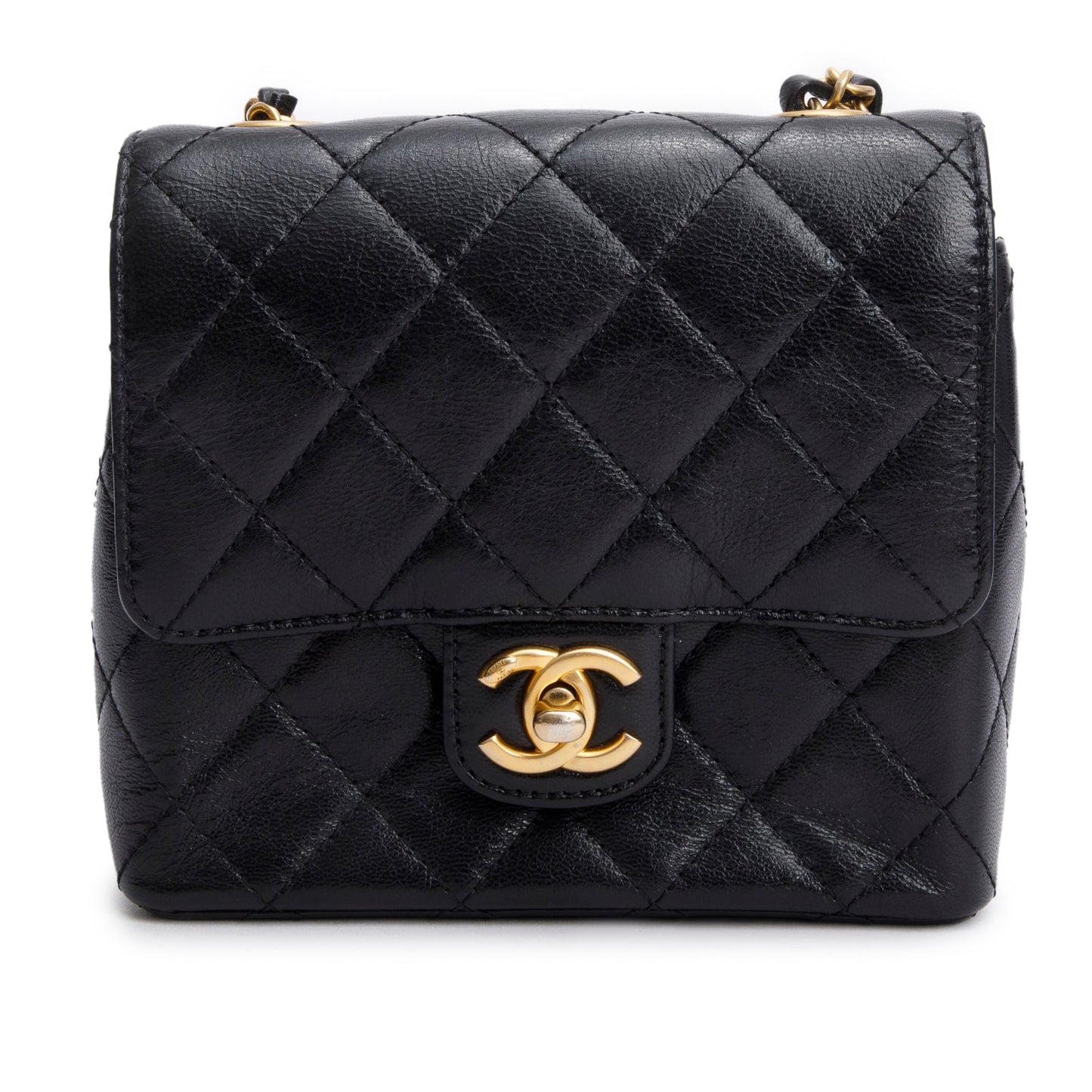 Chanel 2022 Black Goatskin Retro Classic Mini Square Flap Bag