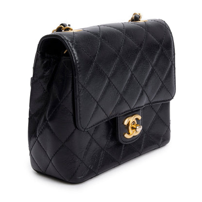 Chanel 2022 Black Goatskin Retro Classic Mini Square Flap Bag