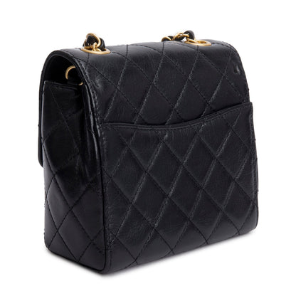 Chanel 2022 Black Goatskin Retro Classic Mini Square Flap Bag