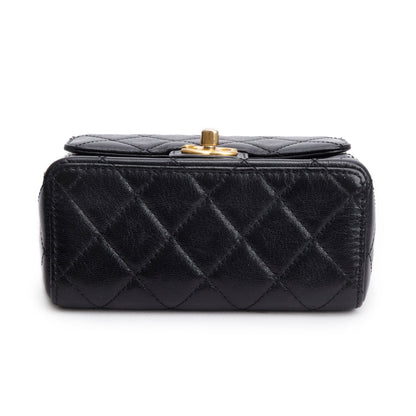 Chanel 2022 Black Goatskin Retro Classic Mini Square Flap Bag