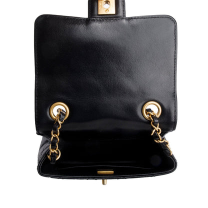 Chanel 2022 Black Goatskin Retro Classic Mini Square Flap Bag