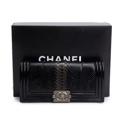 Chanel Black Python Patent Leather Boy Flap Clutch