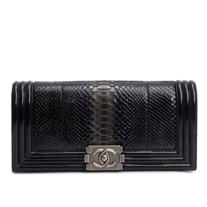 Chanel Black Python Patent Leather Boy Flap Clutch