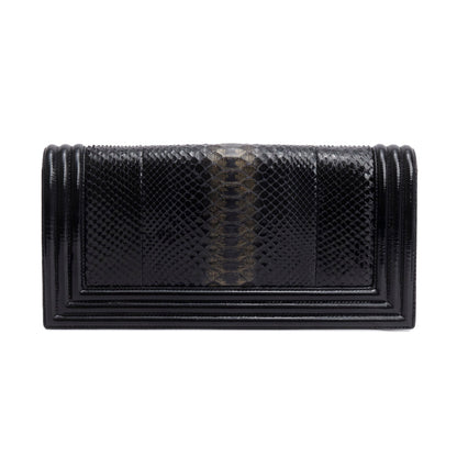 Chanel Black Python Patent Leather Boy Flap Clutch