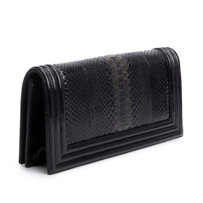 Chanel Black Python Patent Leather Boy Flap Clutch