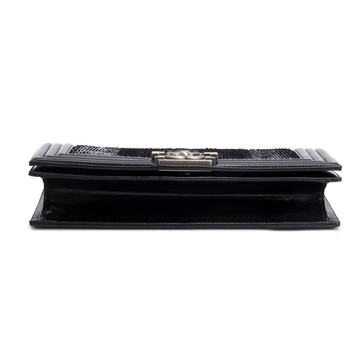 Chanel Black Python Patent Leather Boy Flap Clutch