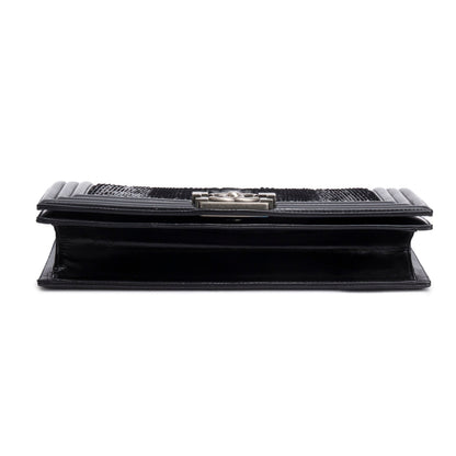 Chanel Black Python Patent Leather Boy Flap Clutch