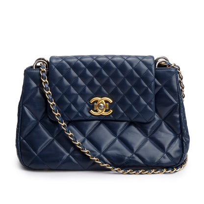 Chanel Navy Aged Calfskin Quilted Daily Walk Accordion Flap Shoulder Bag