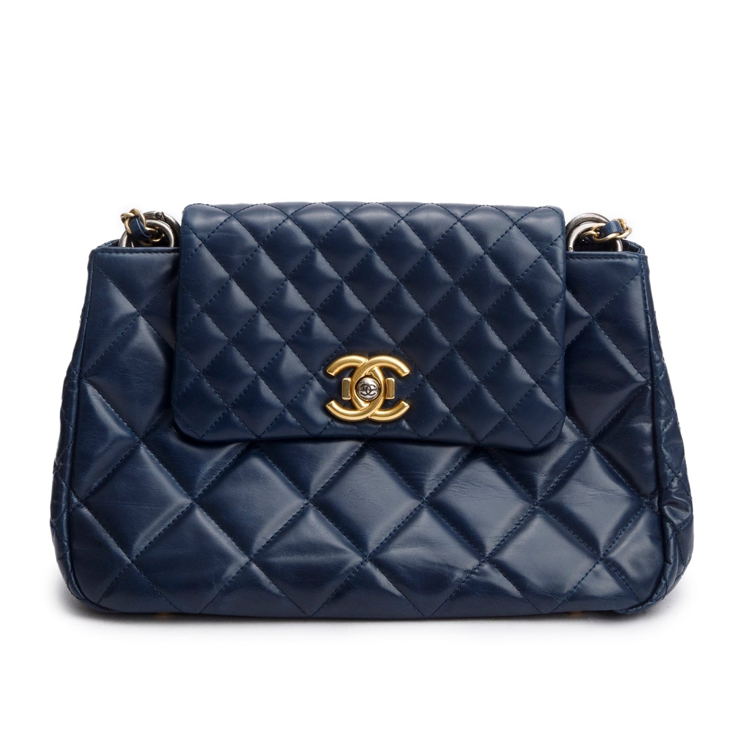 Chanel Navy Aged Calfskin Quilted Daily Walk Accordion Flap Shoulder Bag