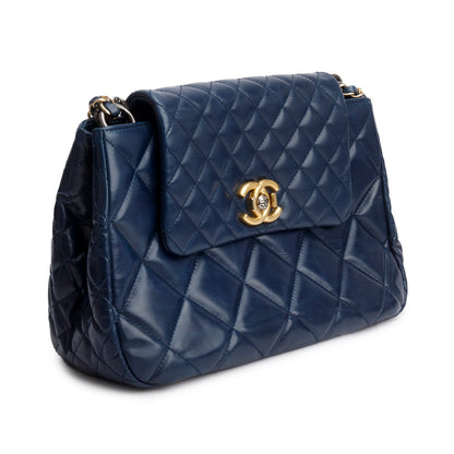 Chanel Navy Aged Calfskin Quilted Daily Walk Accordion Flap Shoulder Bag