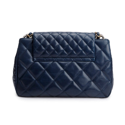 Chanel Navy Aged Calfskin Quilted Daily Walk Accordion Flap Shoulder Bag