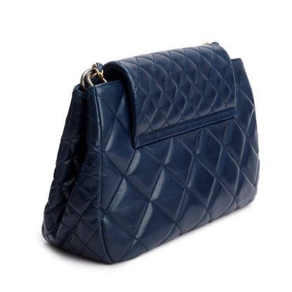 Chanel Navy Aged Calfskin Quilted Daily Walk Accordion Flap Shoulder Bag