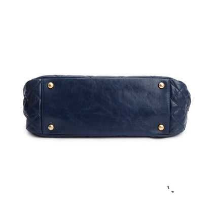 Chanel Navy Aged Calfskin Quilted Daily Walk Accordion Flap Shoulder Bag